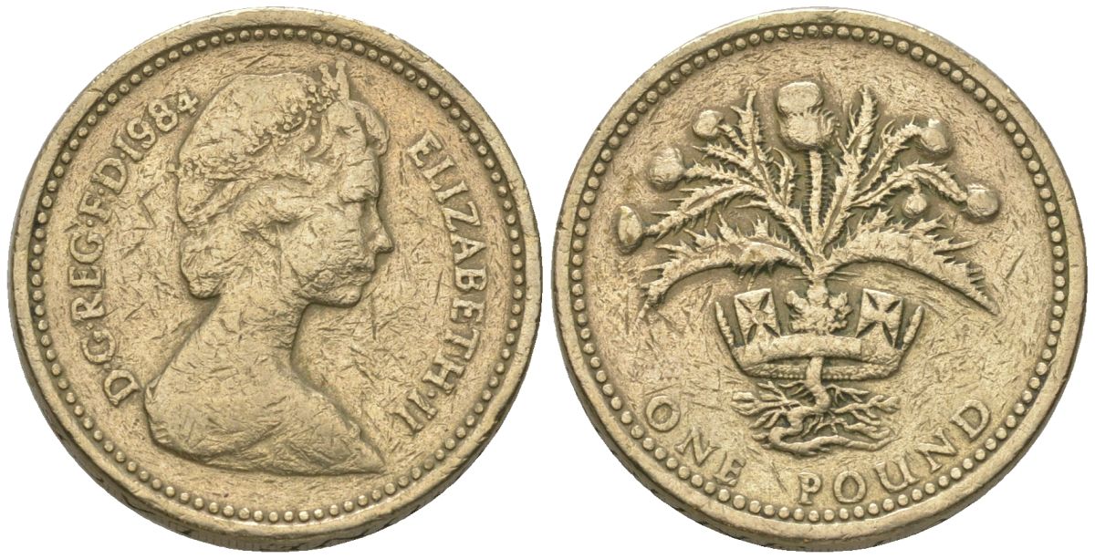 Великобритания 1 фунт 1984 Елизавета II (1952-2022) KM 934, Spink 4222 никель латунь 4606-1224