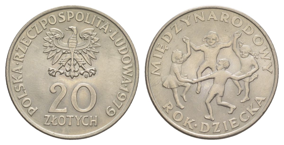 Польша 20 злотых 1979 Международный год детей Y 99 медно-никель UNC 4633-141