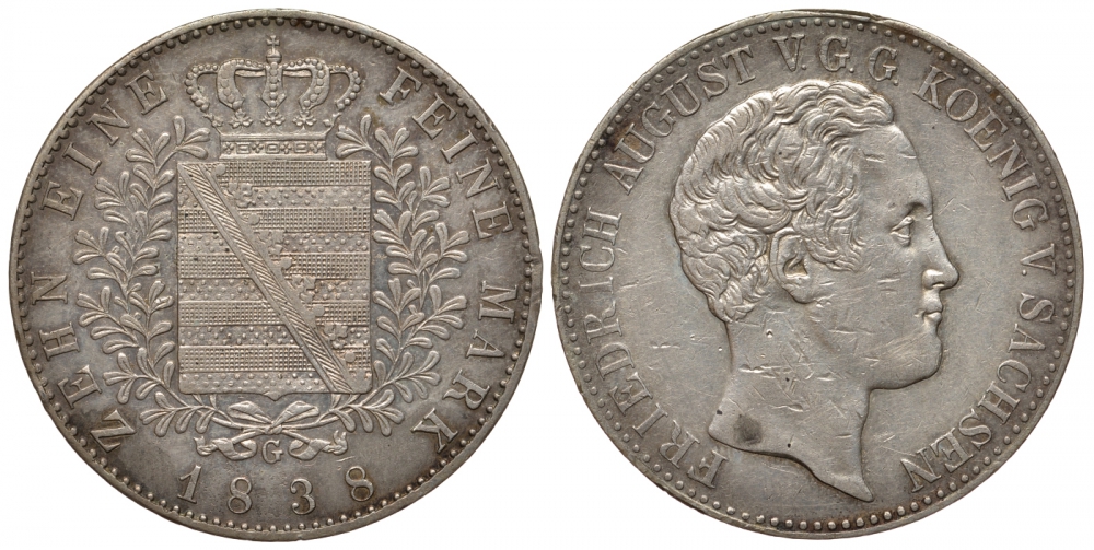 Саксония 1 талер 1838 Фридрих Август II Dav. 872 A, KM 1142 серебро 00-804-43