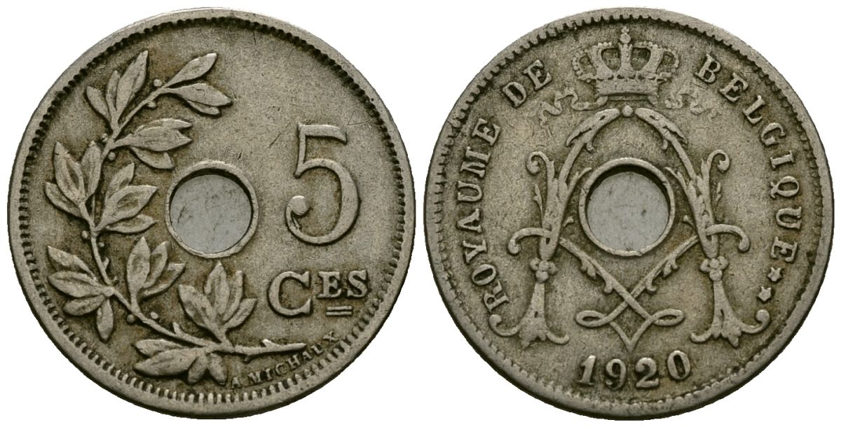 Бельгия 5 сантимов 1920 Belgique KM 66 медно-никель 4173-453