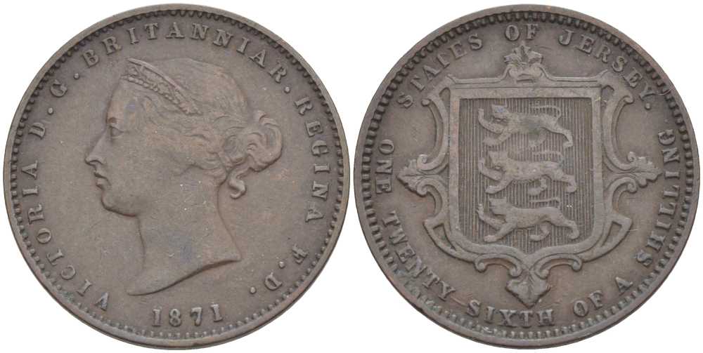 Джерси 1/26 шиллинга 1871 Виктория (1837-1901) KM 4 бронза 3996-816