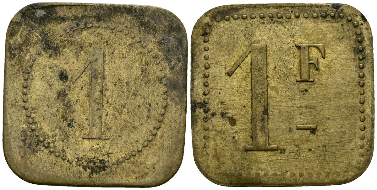 Франция 1 франк XIX-XX век ресторанный жетон латунь 4166-841