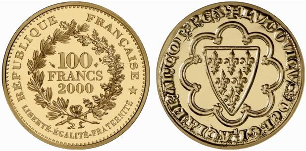 Франция 100 франков 2000 экю Луи IX KM 1234 золото PROOF 10-017-32