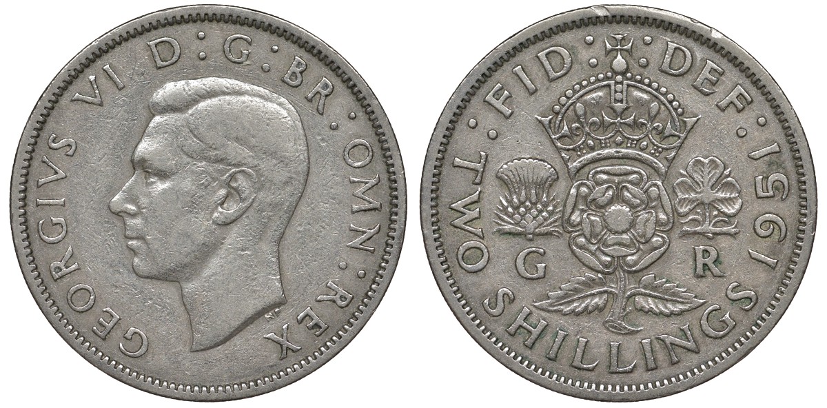Великобритания 2 шиллинга (флорин) 1951 Георг VI (1936-1952) KM 878, Spink 4107 медно-никель 4131-525