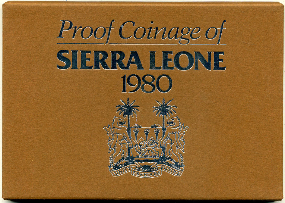 Сьерра-Леоне набор из 6 монет  1980 в оригинальной пластиковой упаковке, с сертификатом, тираж 10000 экземпляров KM PS 6   PROOF 00-00