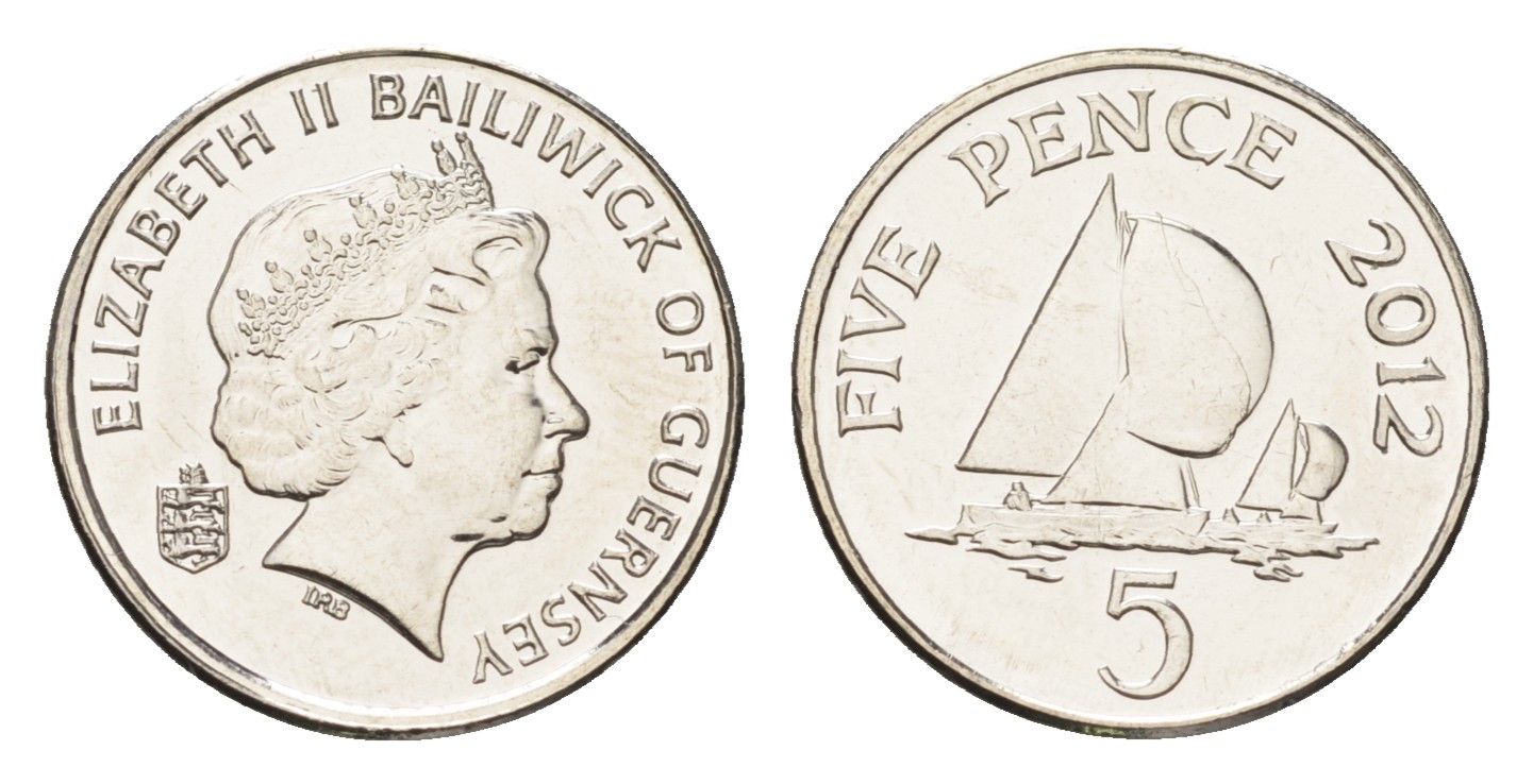 Гернси 5 пенсов 2012 год-тип KM 97a сталь плакированная никелем UNC M70-11