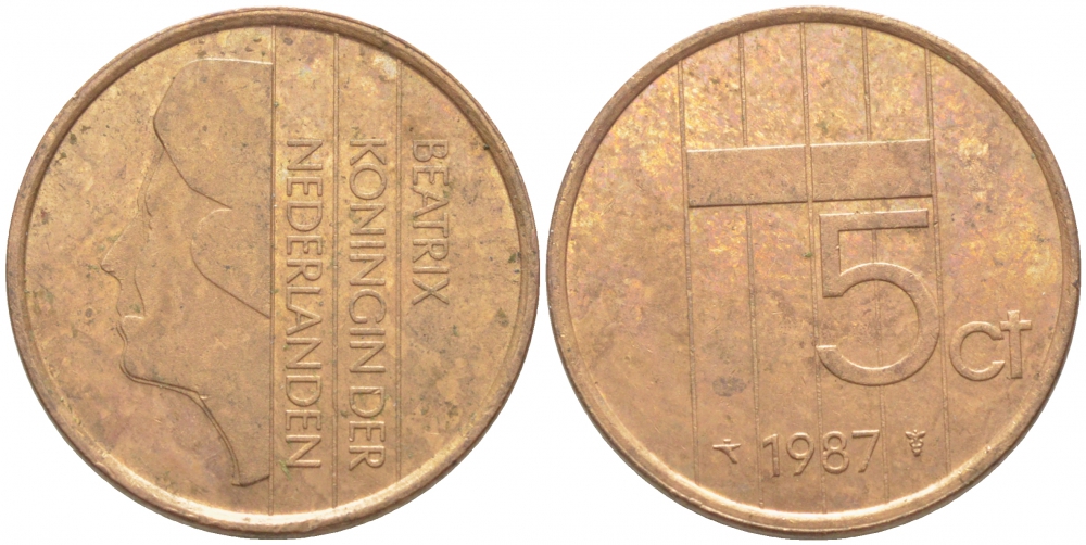 НИДЕРЛАНДЫ 5 ЦЕНТОВ 1987 БЕАТРИКС KM 202 бронза 3856-535