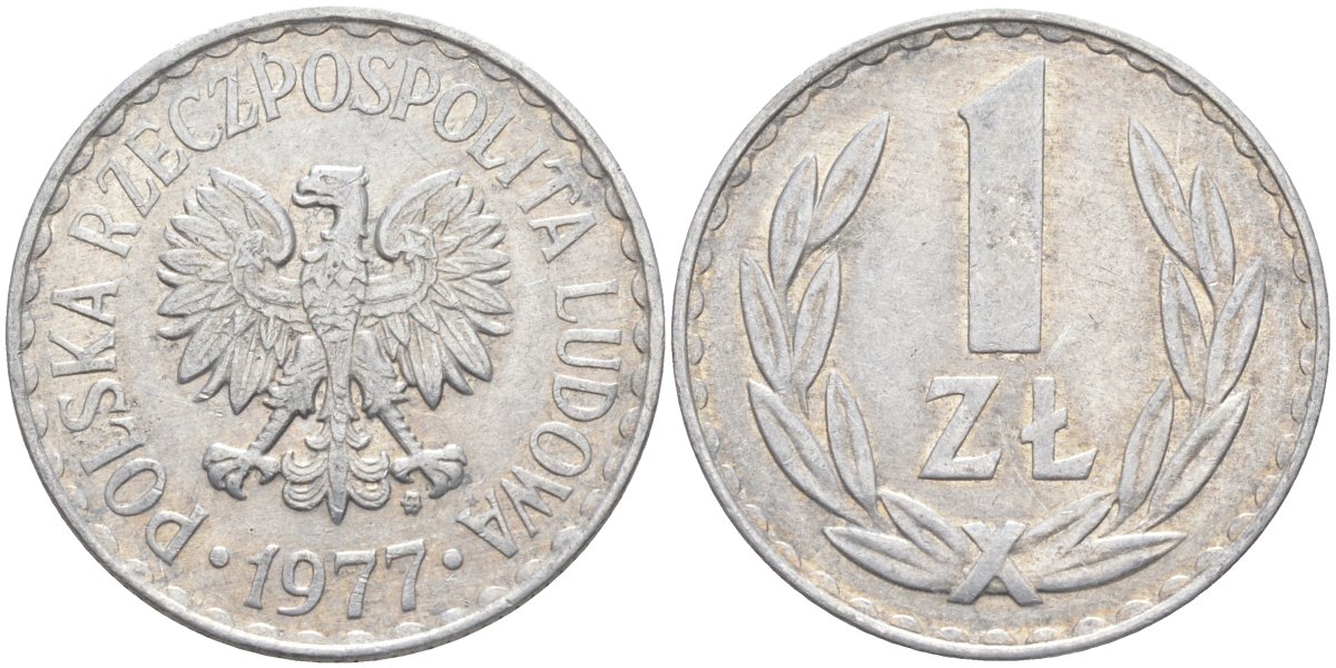 Польша 1 злотый 1977 MW KM 49.1, Parchimowicz 213o алюминий 3856-425