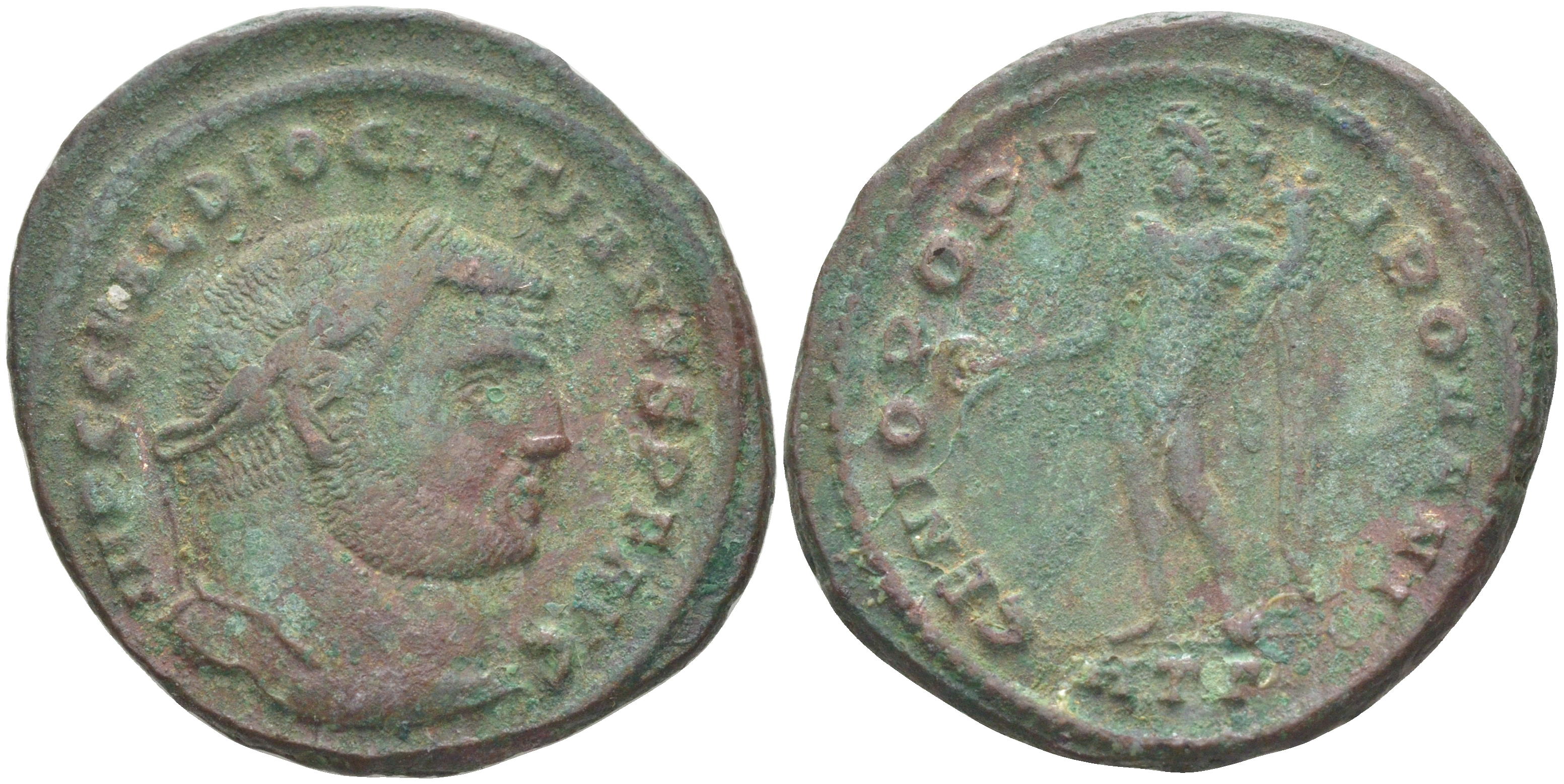 Римская Империя нуммий 296 - 297 Диоклетиан, бюст императора, IMP C C VAL DIOCLETIANVS P F AVG / Гений Римского народа, GENIO POPVLI ROMANI, Гераклея (из немецкой коллекции 1-й половины XX века) RIC 17а биллон 1073-23-54