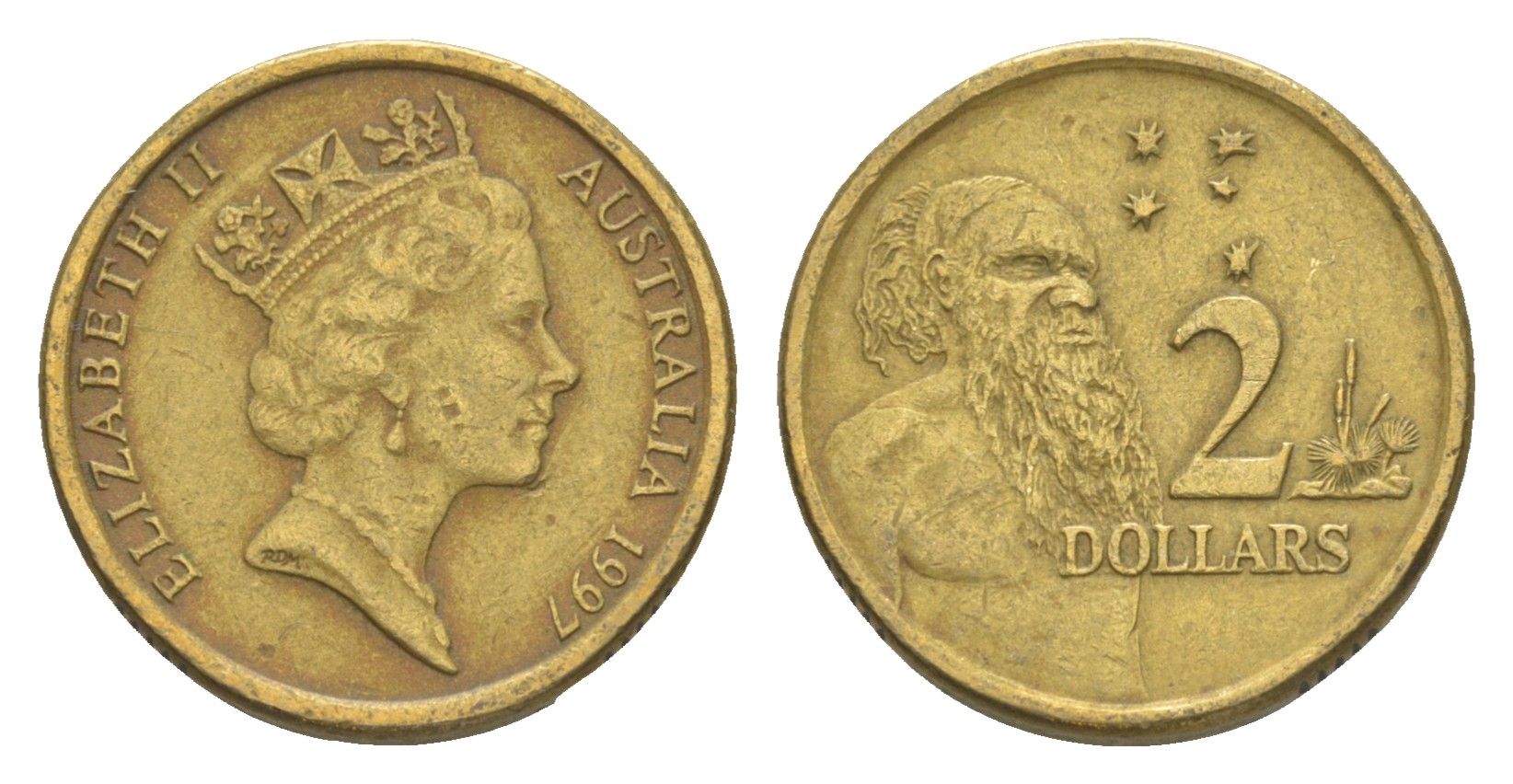 Австралия 2 доллара 1997 абориген, Елизавета II (1952-2022) KM 101 алюминиевая бронза 4652-241