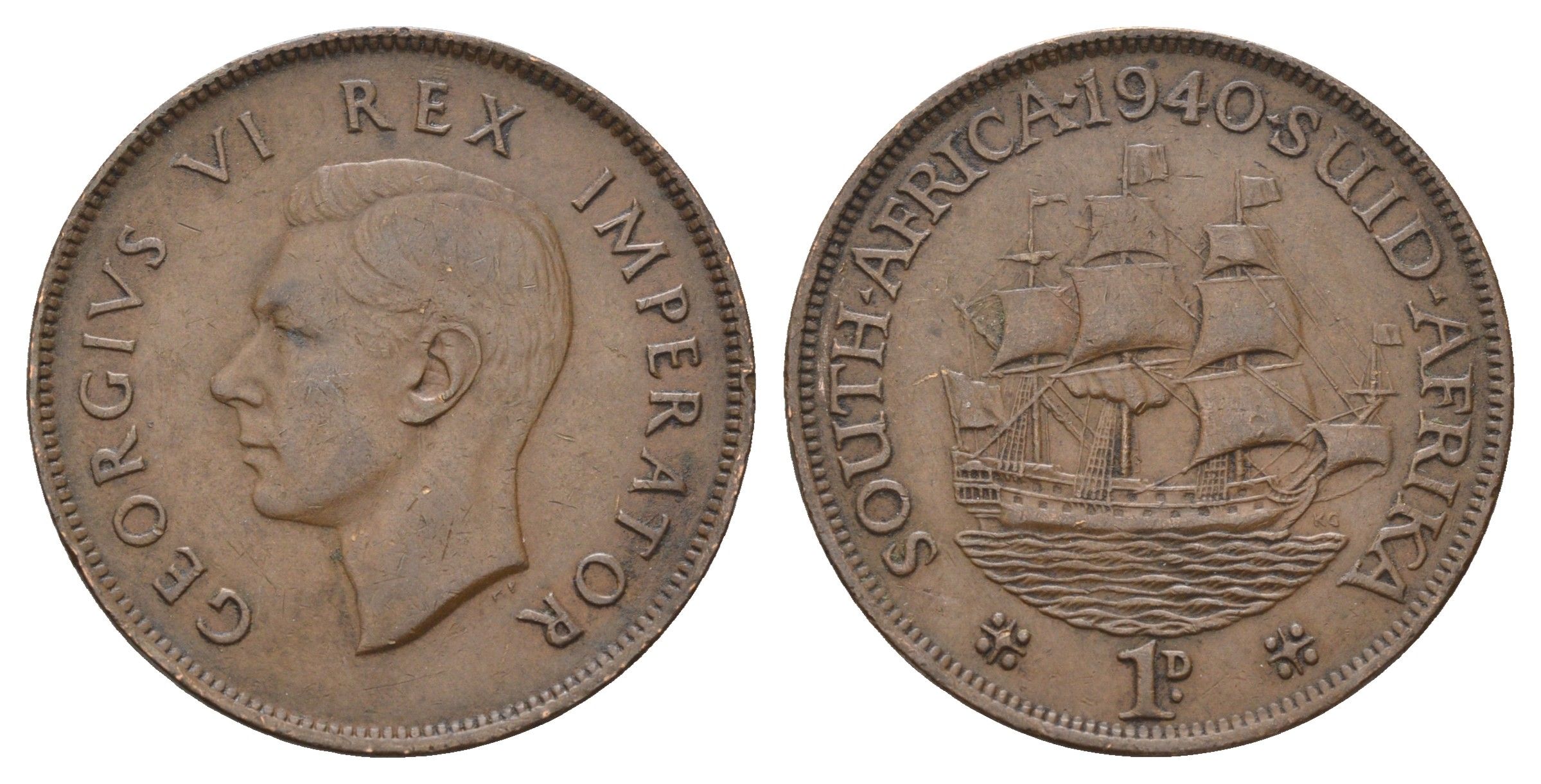 ЮАР 1 пенни 1940 Георг VI (1936-1952) KM 25 бронза 4517-1244