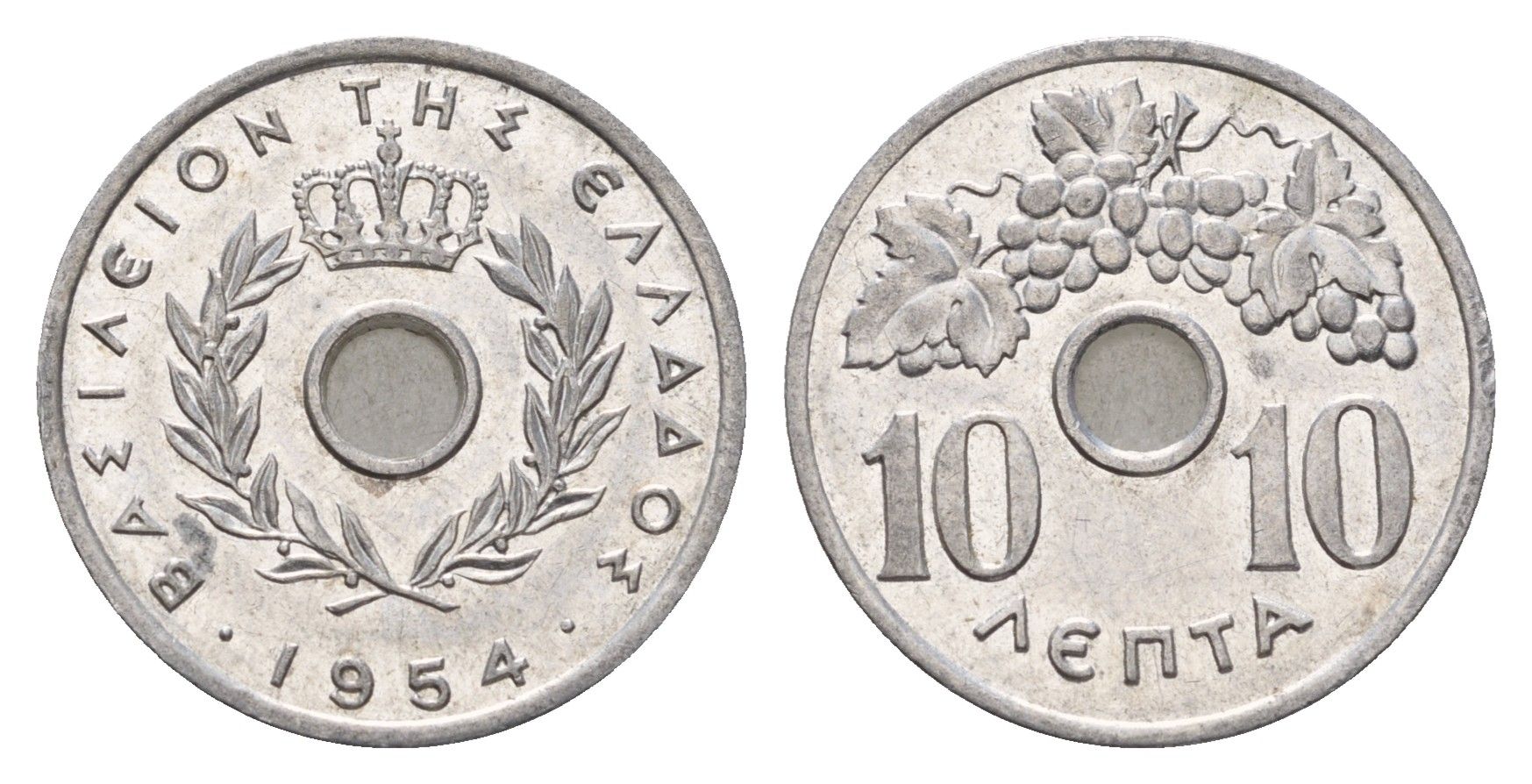 Греция 10 лепт 1954 Павел I (1947-1964), виноградная лоза KM 78 алюминий 4668-1045