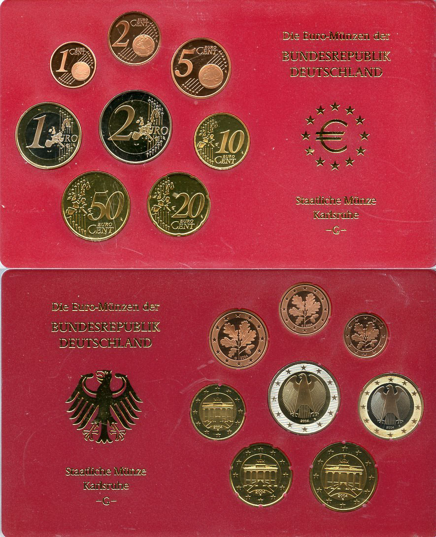 ФРГ государственный евронабор из 8 монет 2004 G KM PS 168   PROOF  8-2-04-04