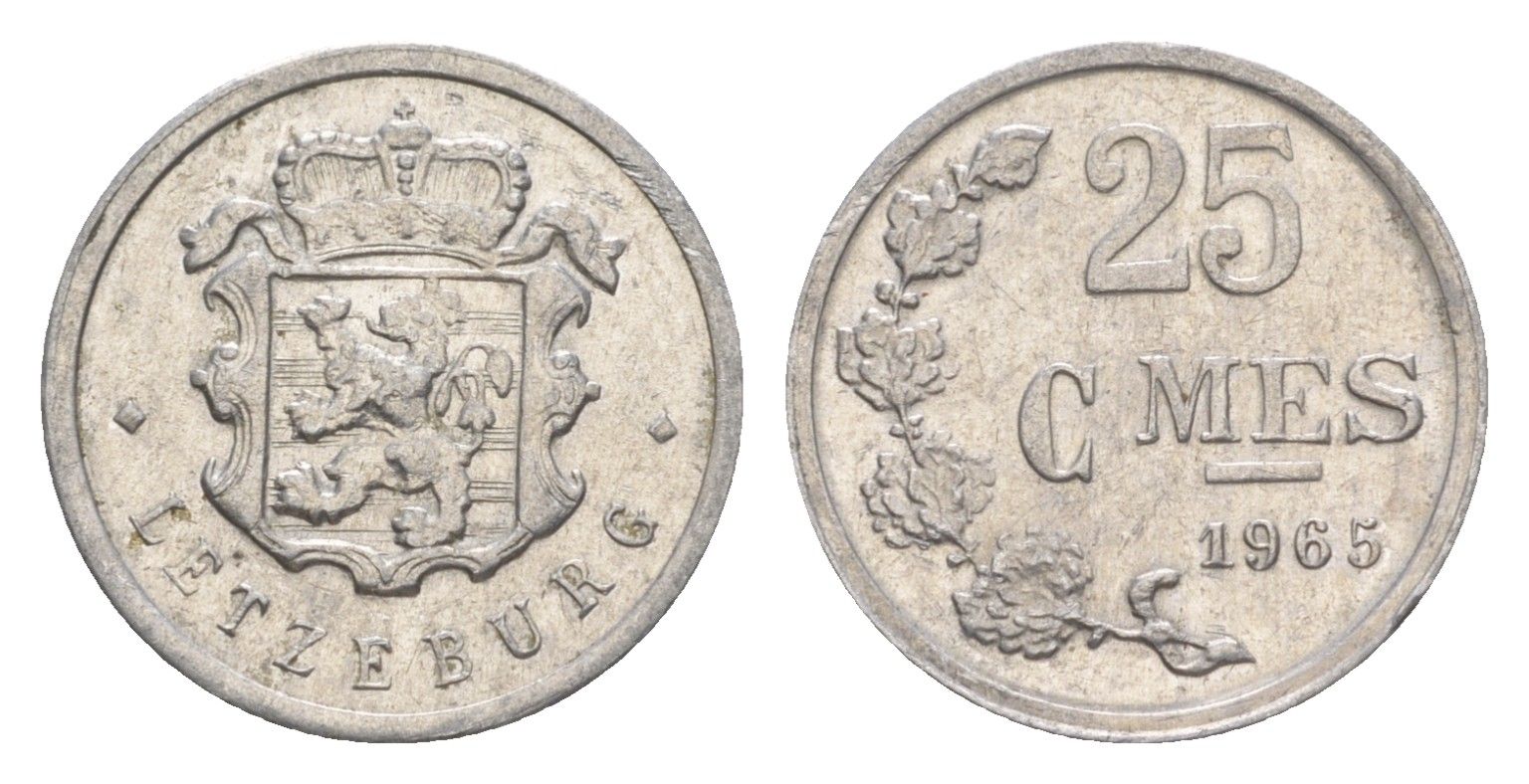 Люксембург 25 сантимов 1965 Герцог Жан (1964-1999) KM 45a алюминий 4643-522