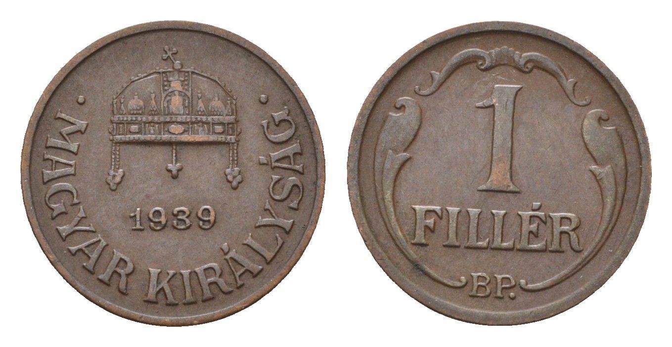 Венгрия 1 филлер 1939 KM 505 бронза 44-1236