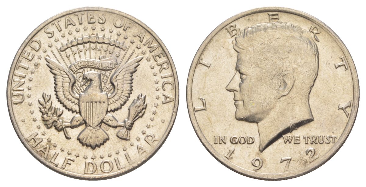 США 1/2 доллара (50 центов) 1972 Джон Кеннеди KM 202b медь плакированная медно-никелем aUNC 4137-744
