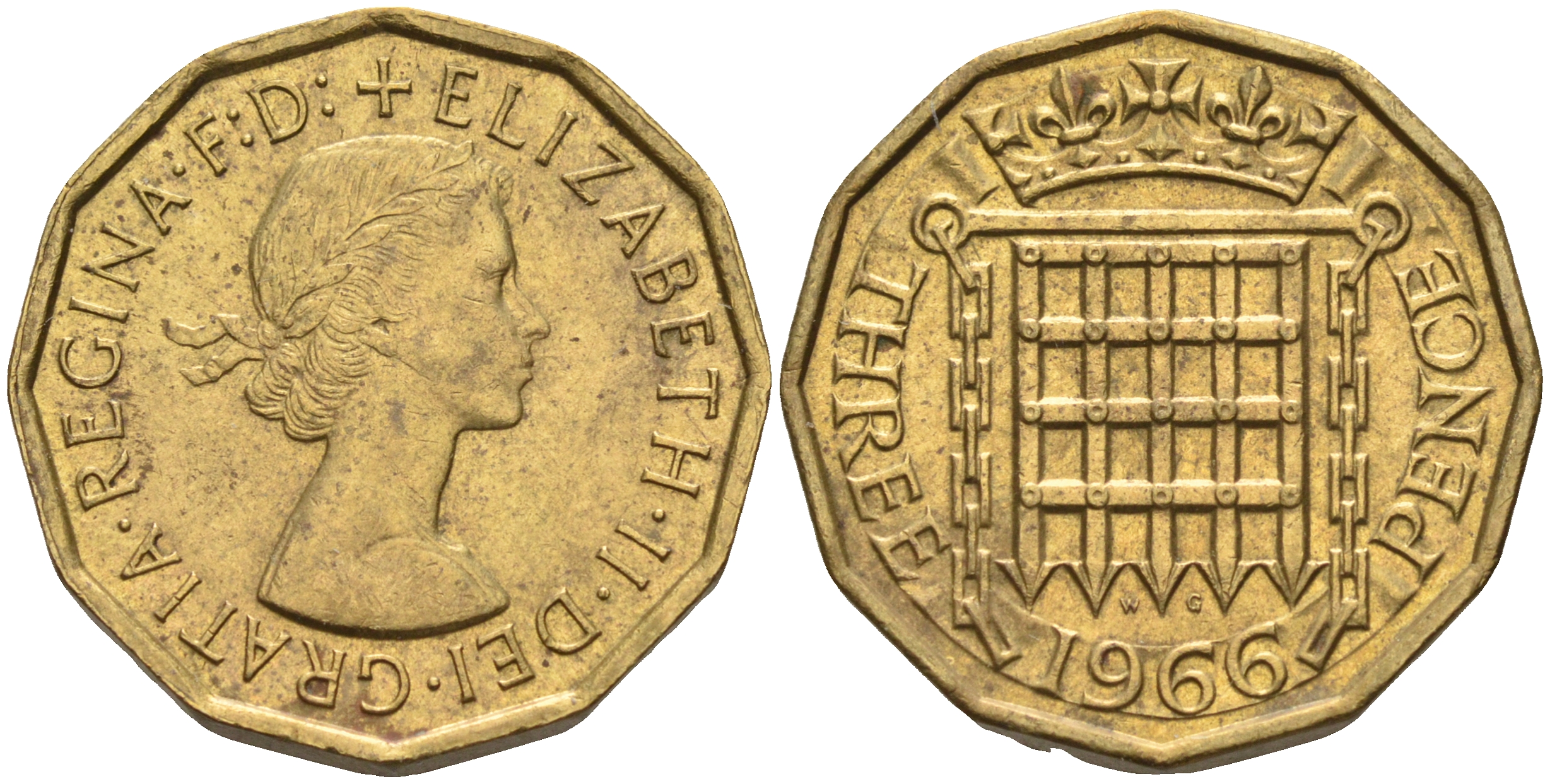 Великобритания 3 пенса 1966 Елизавета II (1952-2022) KM 900, Spink 4153 никель латунь  4150-424