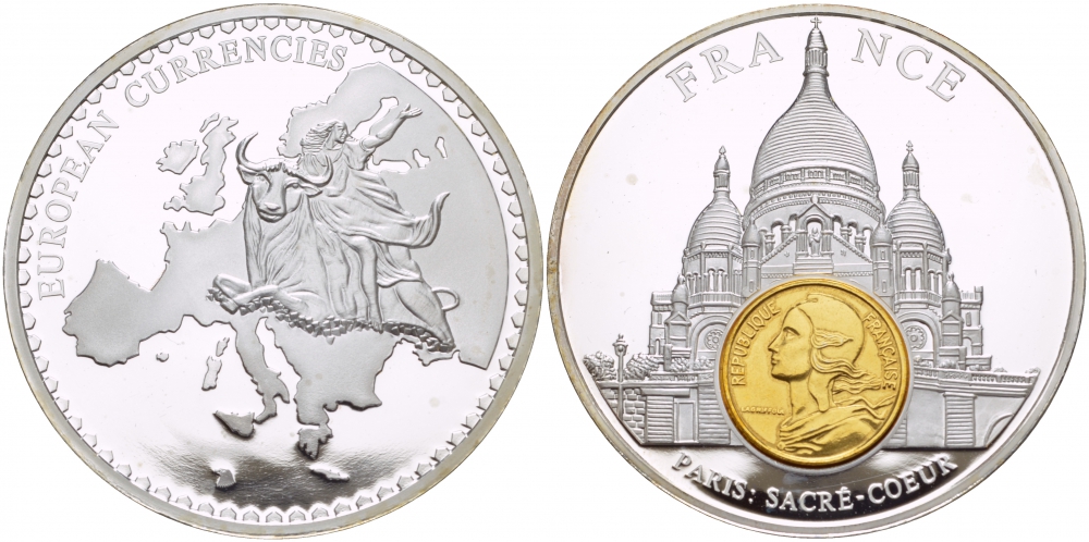 НИДЕРЛАНДЫ МЕДАЛЬ ND МОНЕТА НА МЕДАЛИ, СЕРИЯ ДОЕВРОВЫЕ ЕВРОПЕЙСКИЕ МОНЕТЫ, ФРАНЦИЯ, ПАРИЖ, 5 САНТИМОВ, ПАРИЖ СОБОР САКРЕ КЁР серебрение PROOF 1090-1-22
