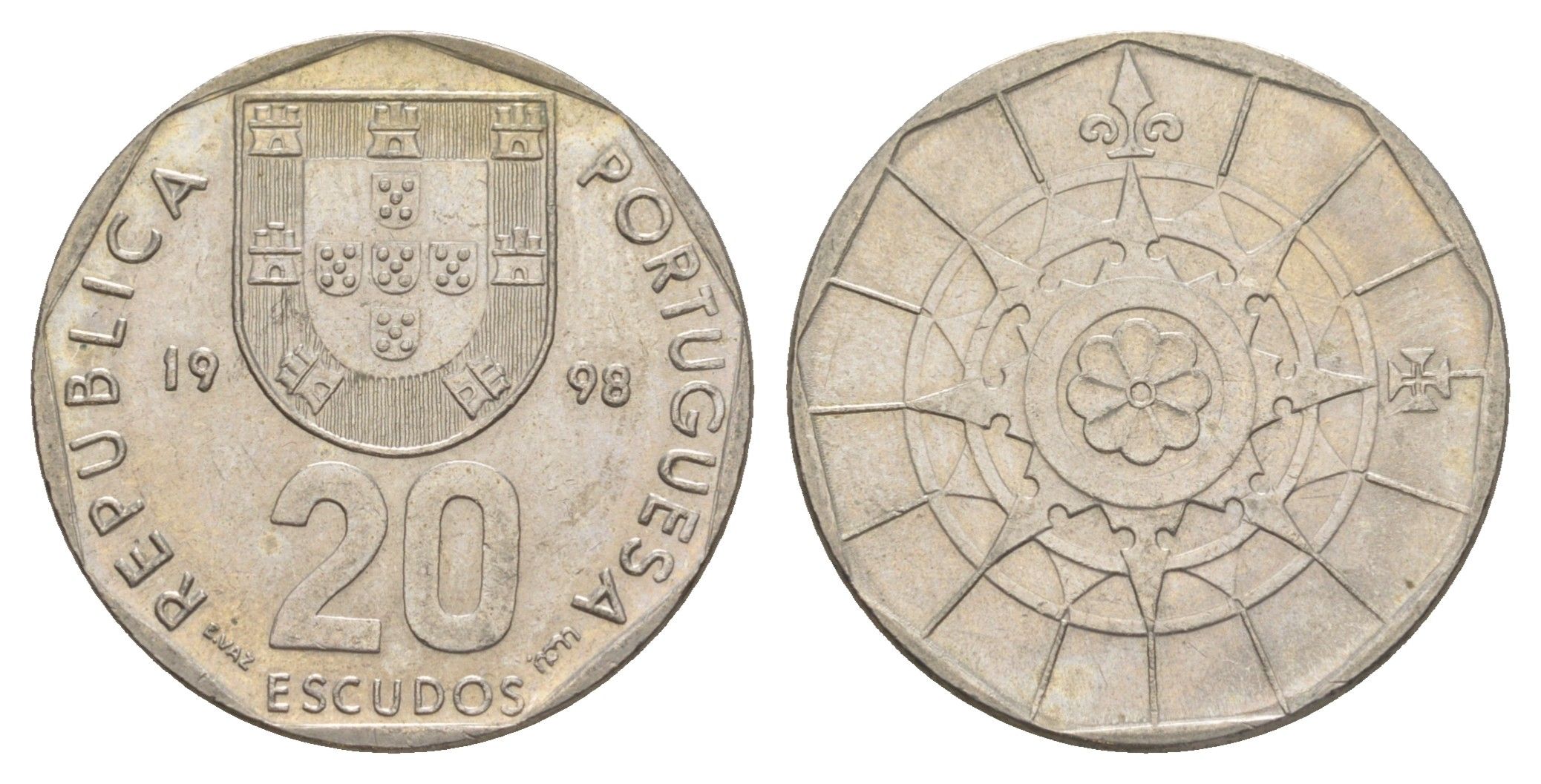 Португалия 20 эскудо 1998 KM 634 медно-никель UNC 4519-335