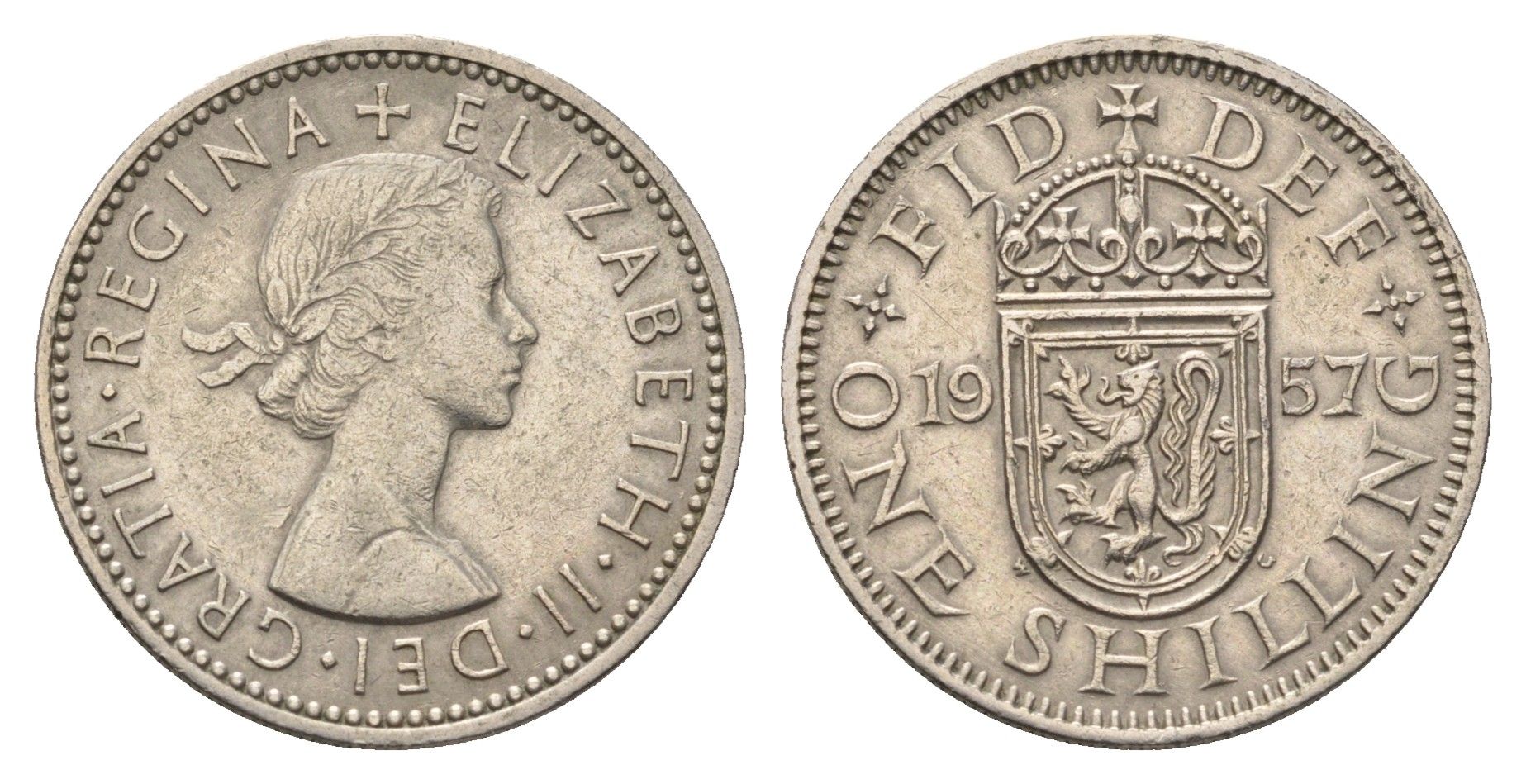 Великобритания 1 шиллинг 1957 Елизавета II (1952-2022), Шотландский герб KM 905, Spink 4148 медно-никель 4695-815