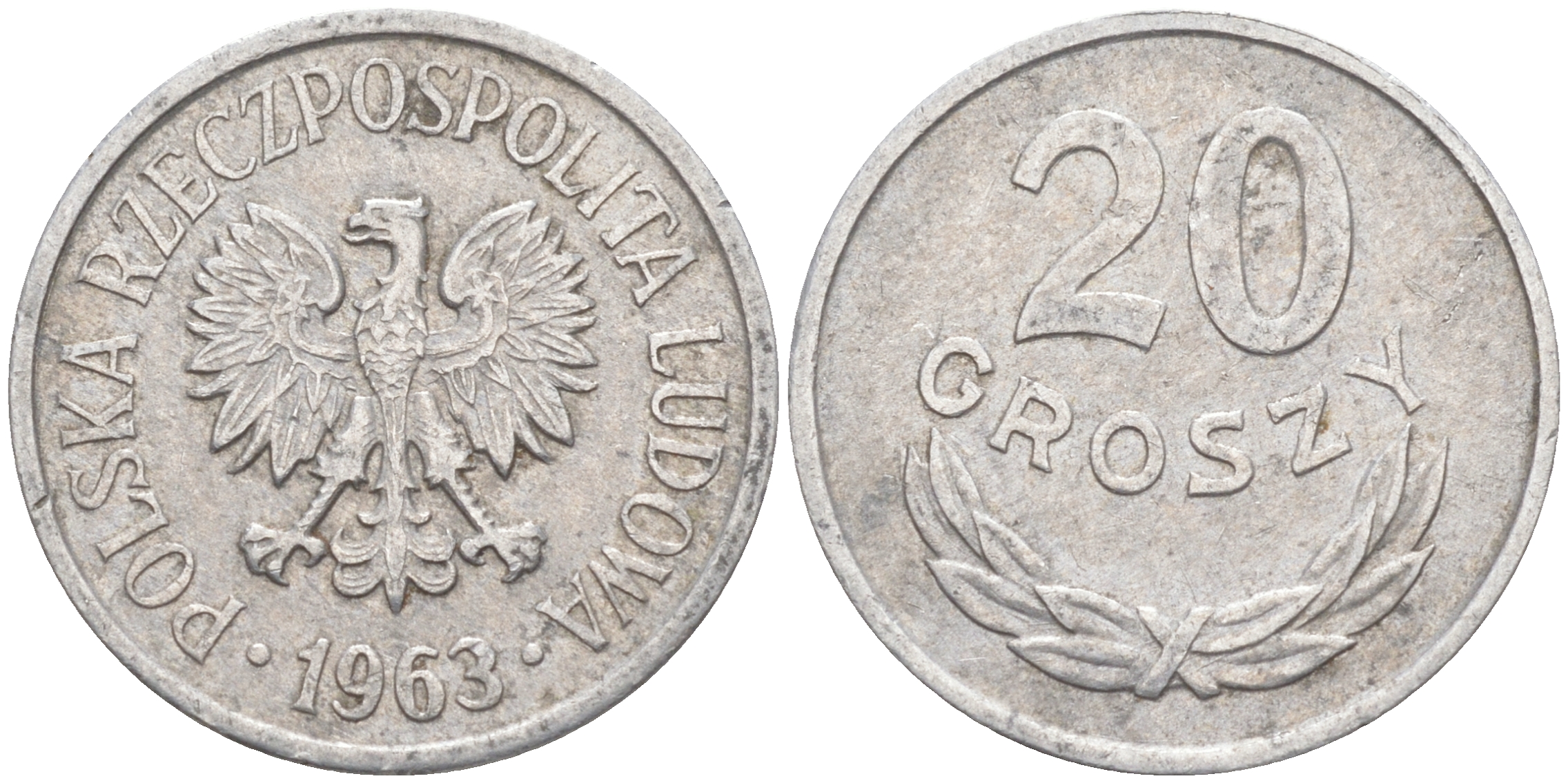 ПОЛЬША 20 ГРОШЕЙ 1963 MW KM А47 алюминий 106-432