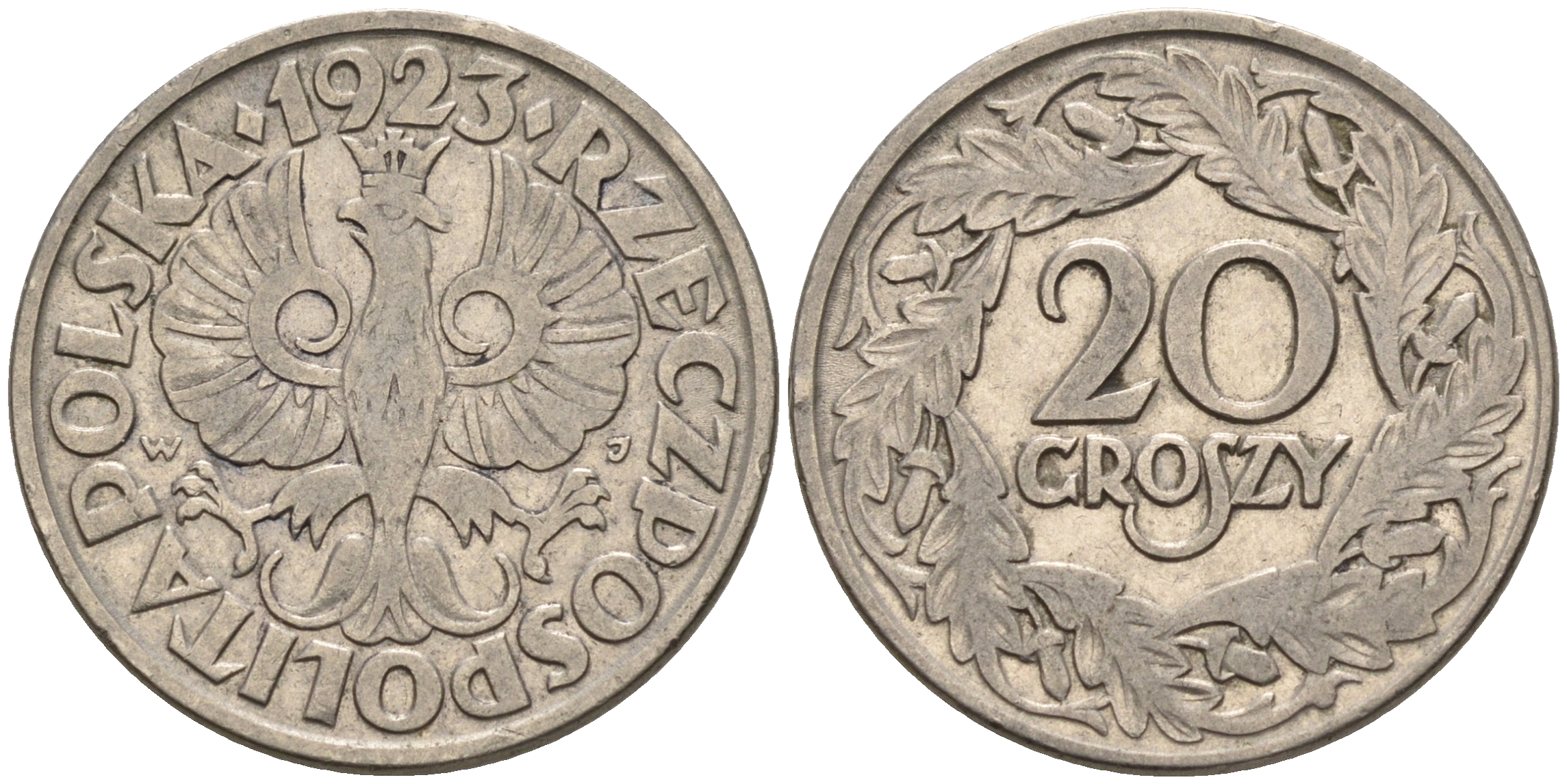 Польша 20 грошей 1923 год тип KM 12 никель    4147-327