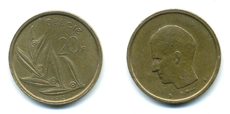 БЕЛЬГИЯ 20 ФРАНКОВ 1980 BELGIE, БОДУЭН I (1951-1993) KM 160 никель бронза 25-1611