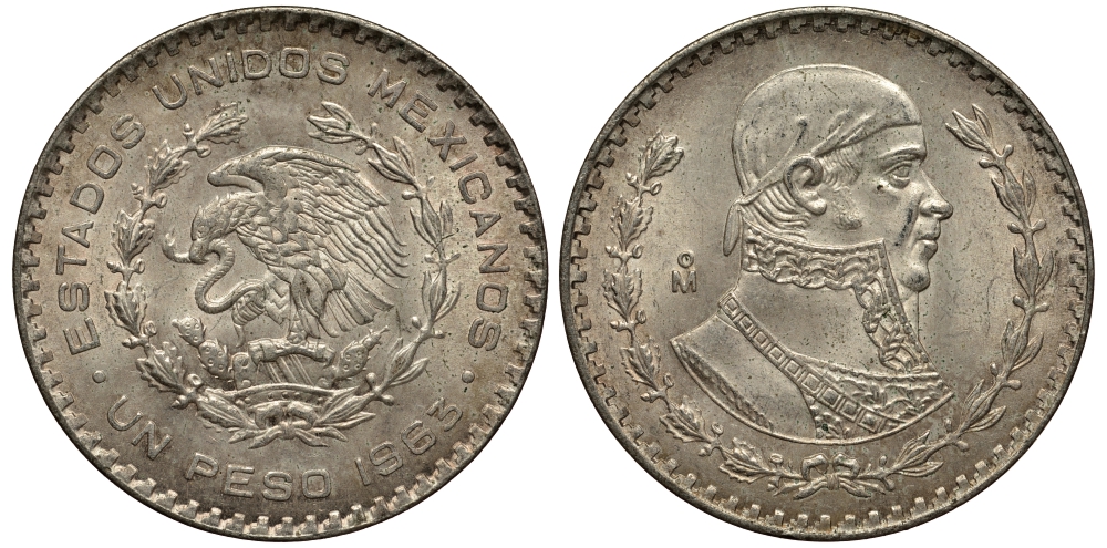 Мексика 1 песо 1963 Хосе Мария Морелос KM 459 серебро 107-1124