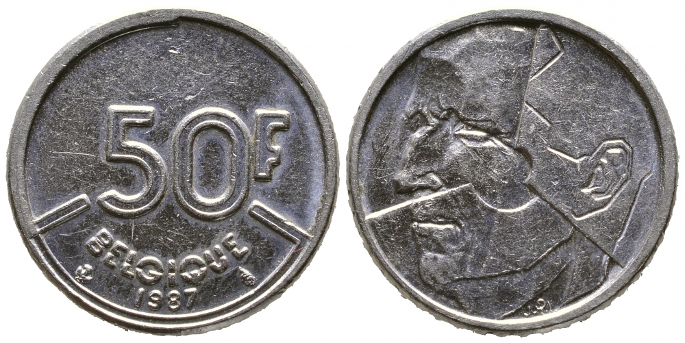 БЕЛЬГИЯ 50 ФРАНКОВ 1987 BELGIQUE, БОДУЭН I (1951-1993) KM 168 никель 4390-435