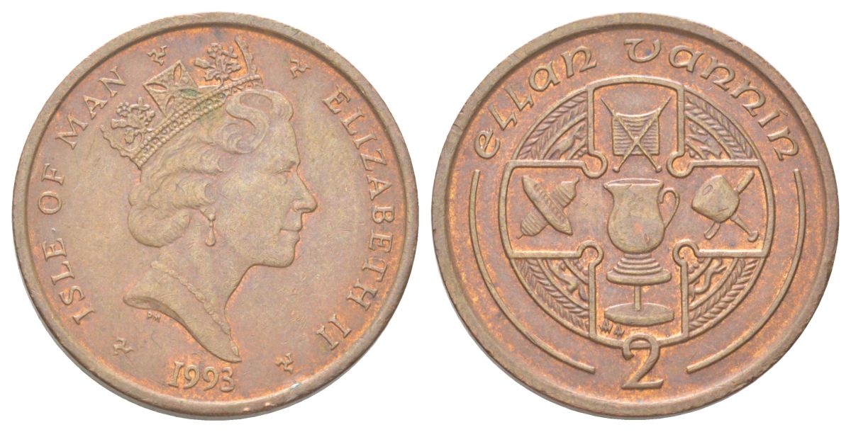 Остров Мэн 2 пенса 1993 KM 208 бронза 4624-336