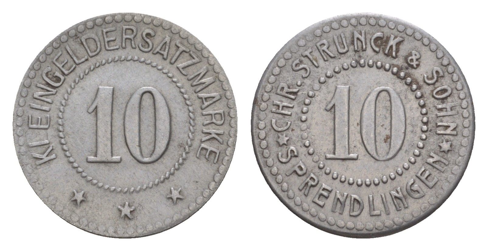 Шпрендлинген 10 пфеннигов ND Chr. Strunck and Sohn Men05 23836.2, Men18 29808.2 железо 4643-932