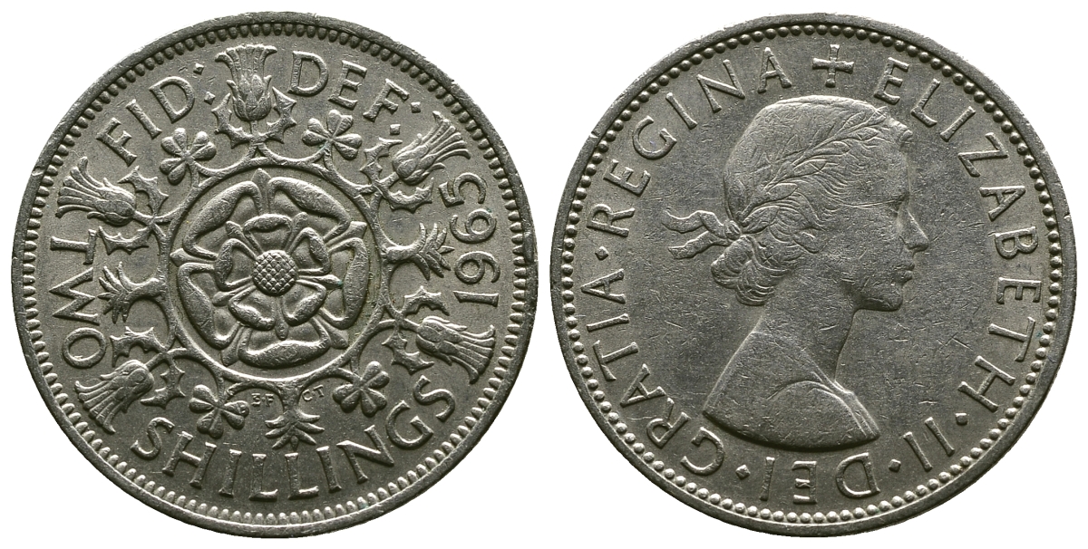 Великобритания 2 шиллинга (флорин) 1965 Елизавета II (1952-2022) KM 906, Spink 4146 медно-никель 4382-546