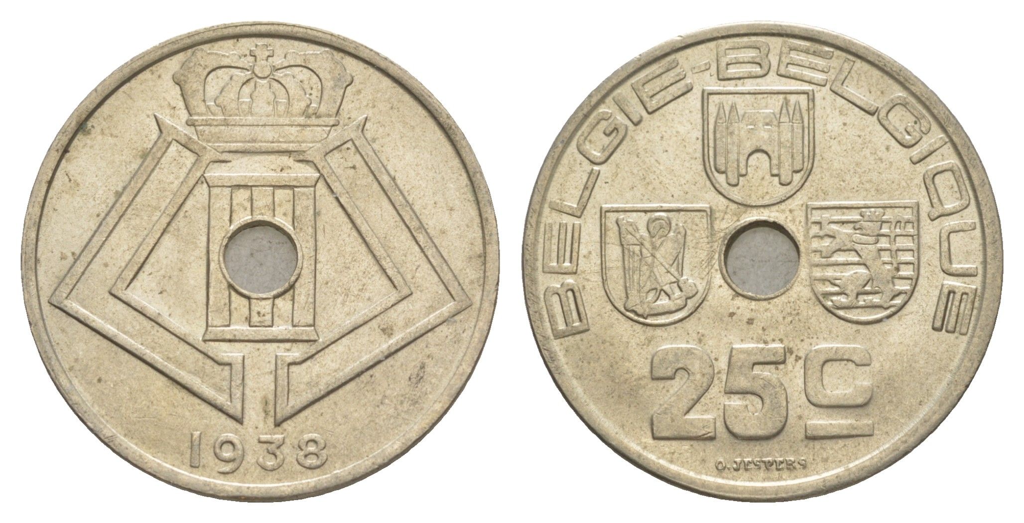 Бельгия 25 сантимов 1938 Belgie - Belgique, Леопольд III (1934-1947) KM 115 никель латунь aUNC 4619-815