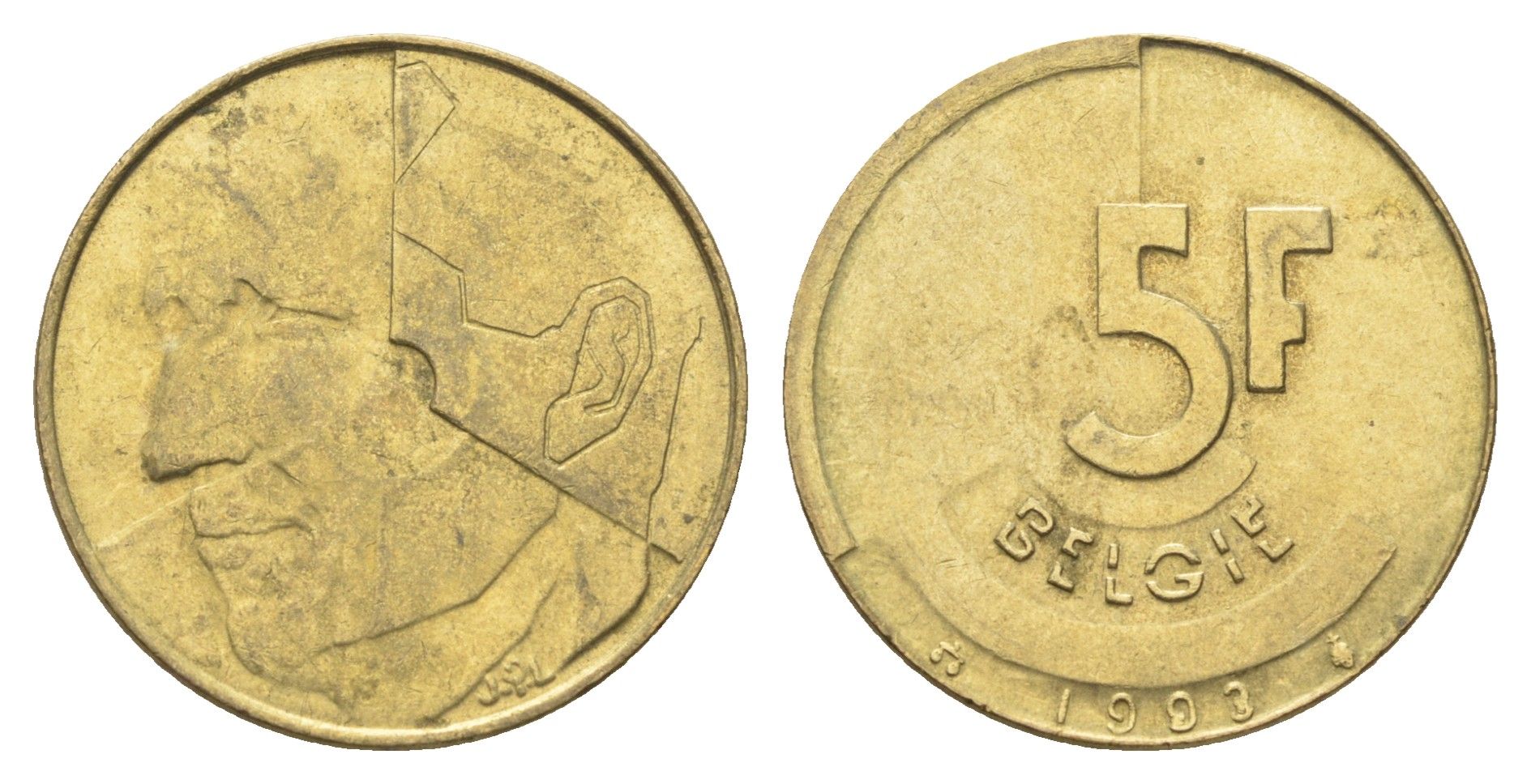 Бельгия 5 франков 1993 Belgie, Бодуэн I (1951-1993) KM 164 медь алюминий никель 4706-337