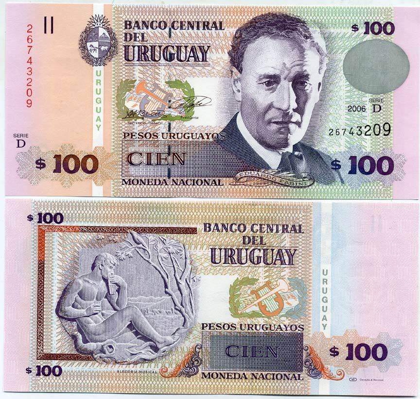 Уругвай 100 песо 2006 Эдуардо Фабини, композитор Pick 85 A бумага UNC (пресс) 447-72-1-2