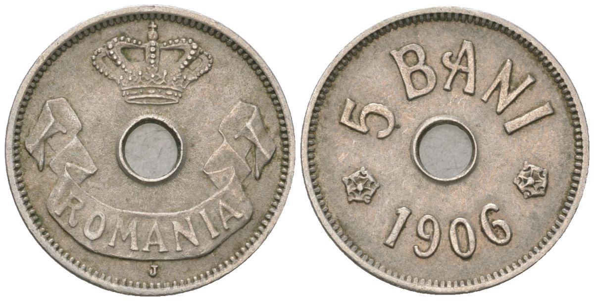 Румыния 5 бань (бани) 1906 Кароль I (1881-1914) KM 31 медно-никель 218-341