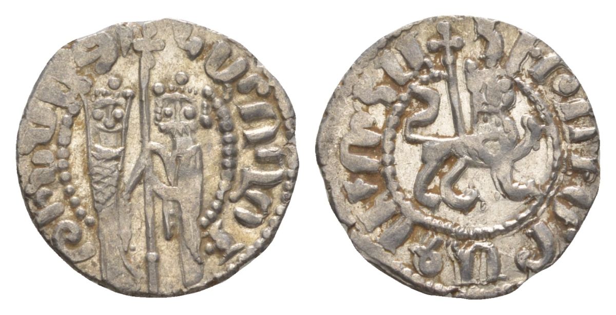 Киликийская Армения трам 1226-1271 Хетум I и царица Забель, держат крест/лев с патриаршим крестом  серебро    1516-344
