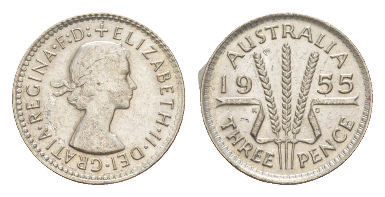 Австралия 3 пенса 1955 Елизавета II (1952-2022) KM 57 серебро UNC 4649-1111