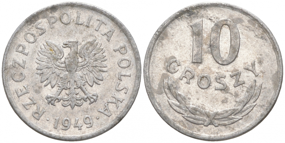 Польша 10 грошей 1949 KM 42а алюминий 99-556