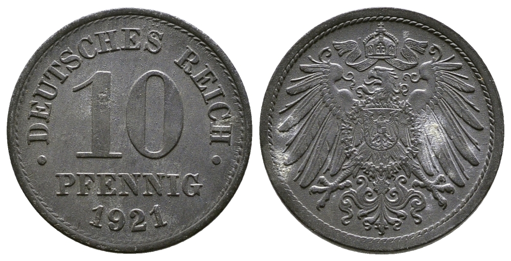 ГЕРМАНИЯ 10 ПФЕННИГОВ 1921 KM 26, J. 299 цинк 4380-242