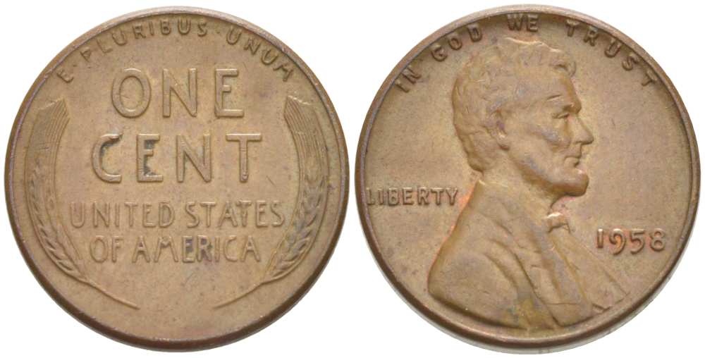 США 1 ЦЕНТ 1958 ЛИНКОЛЬН KM А132 медь цинк 218-321
