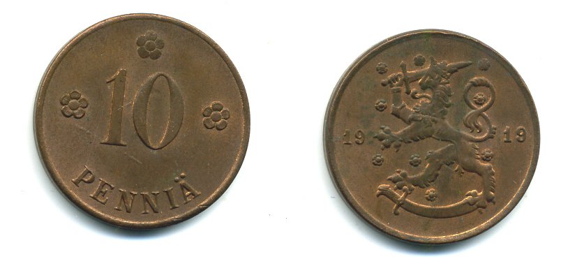 Финляндия 10 пенни 1919 KM 24 медь 37-844