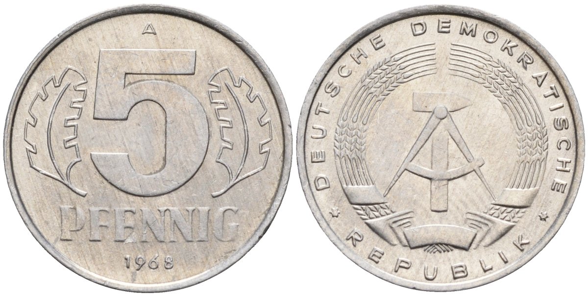 ГДР 5 пфеннигов 1968 A KM 9.1 алюминий 4143-717