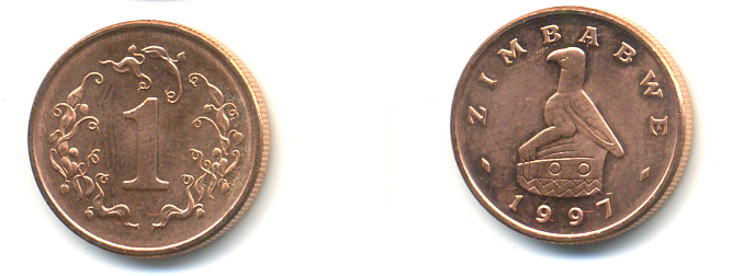 Зимбабве 1 цент 1997 птица-идол KM 1a сталь плакированная бронзой UNC 86-1155