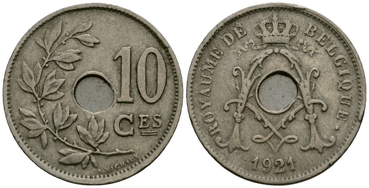 Бельгия 10 сантимов 1921 Belgique KM 85 медно-никель 4172-855