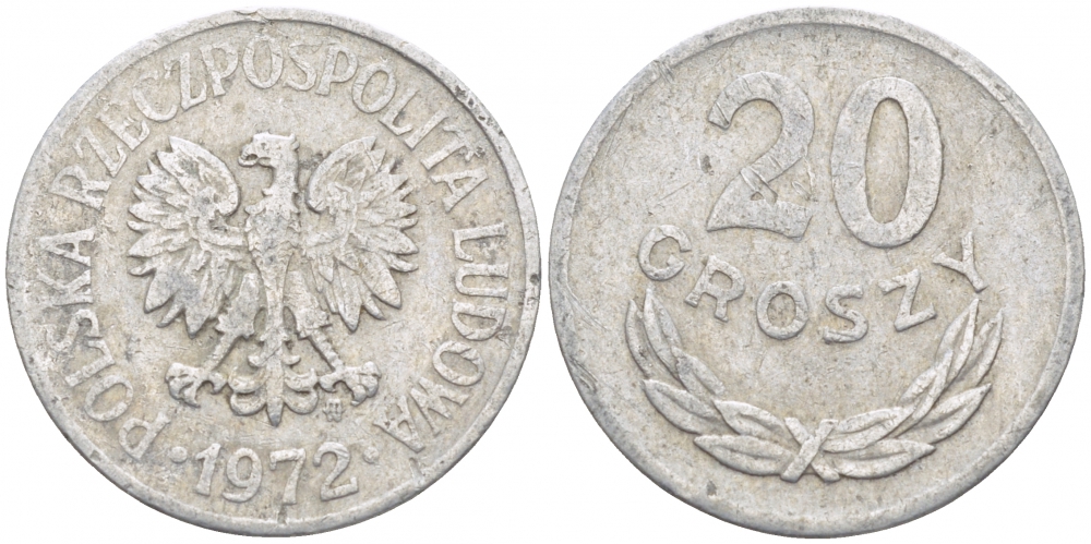 ПОЛЬША 20 ГРОШЕЙ 1972 MW KM A47 алюминий 112-1243