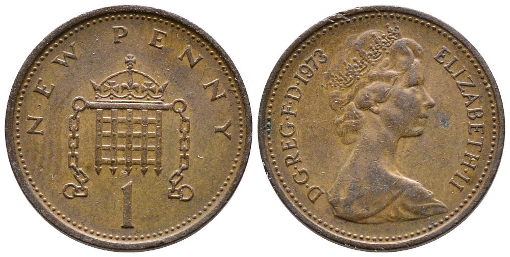 Великобритания 1 пенни 1973 Елизавета II (1952-2022) KM 915, Spink 4237 (B1) бронза 72-616