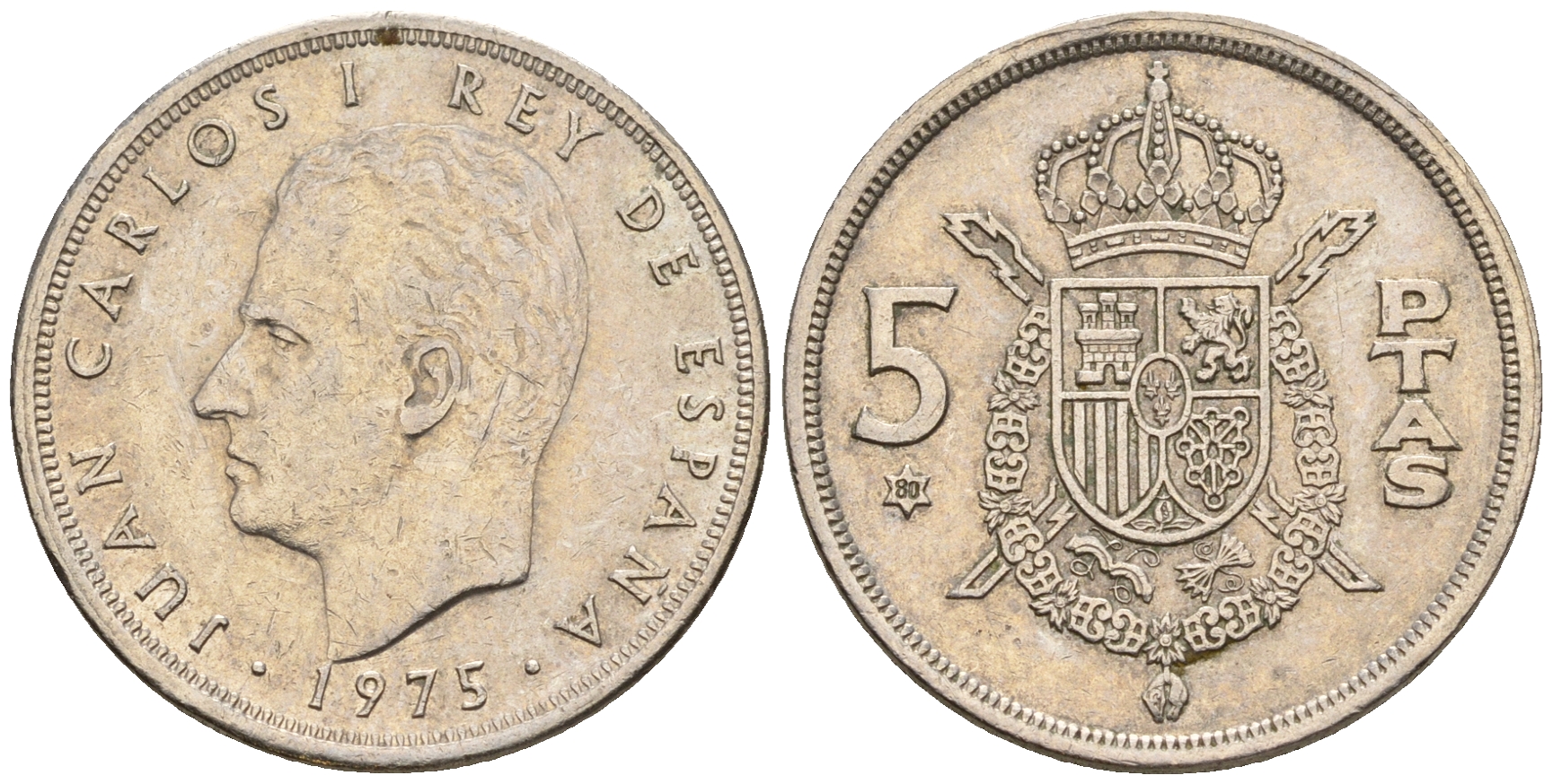 Испания 5 песет 1975 (80) Хуан Карлос I (1975-2014) KM 807 медно-никель 259-335