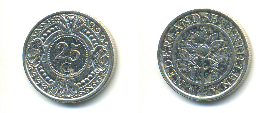 Нидерландские Антилы 25 центов 1989 Беатрикс (1980-2013) KM 35 сталь плакированная никелем 4379-242