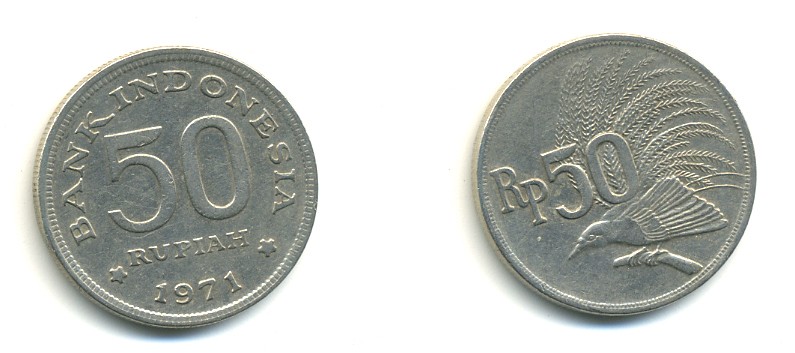 Индонезия 50 рупий 1971 райская птица KM 35 медно-никель 4364-736
